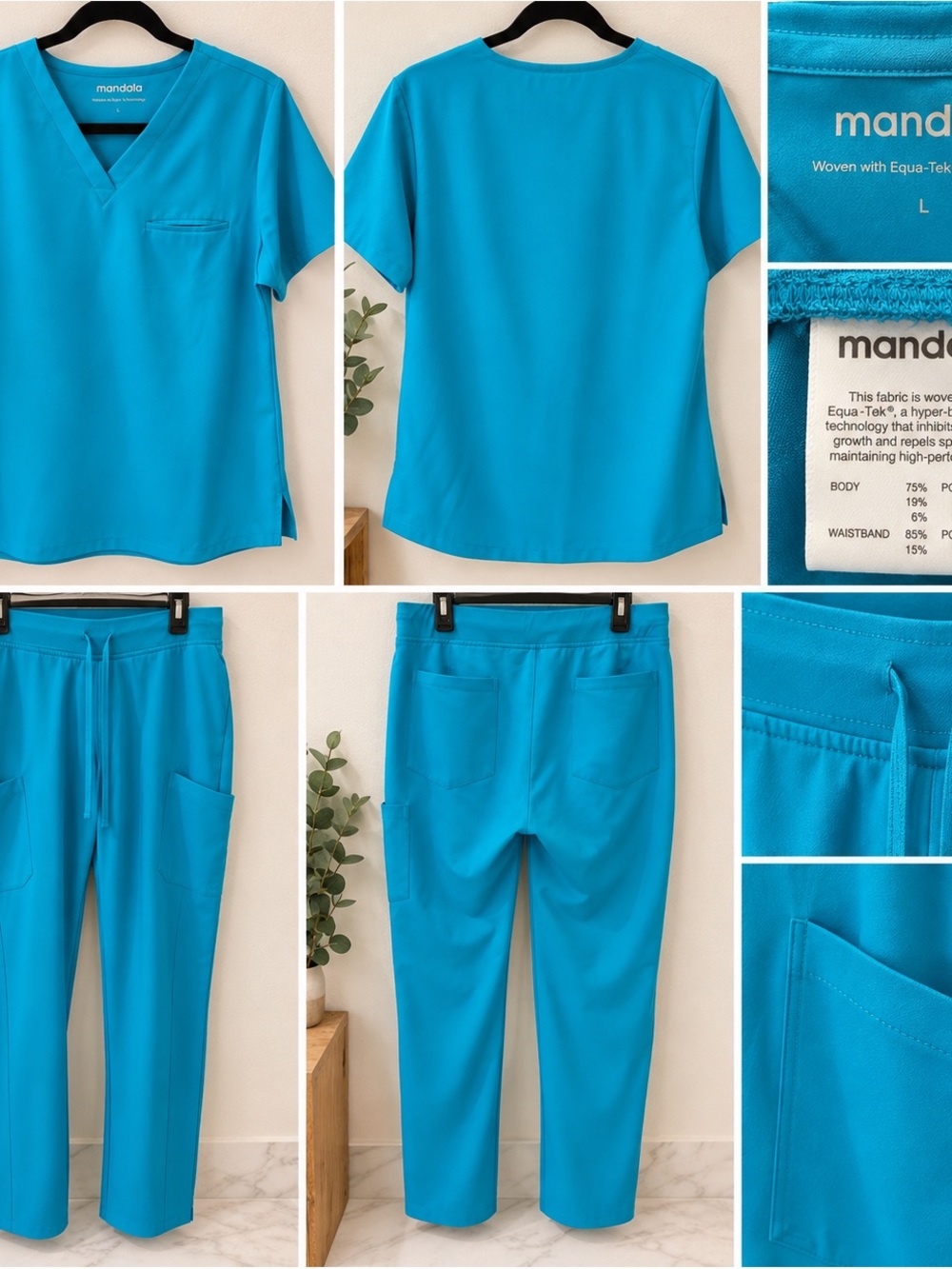 Mandala Women's Scrub Set - L/L TALL Turquoise V-Neck Top & Pants